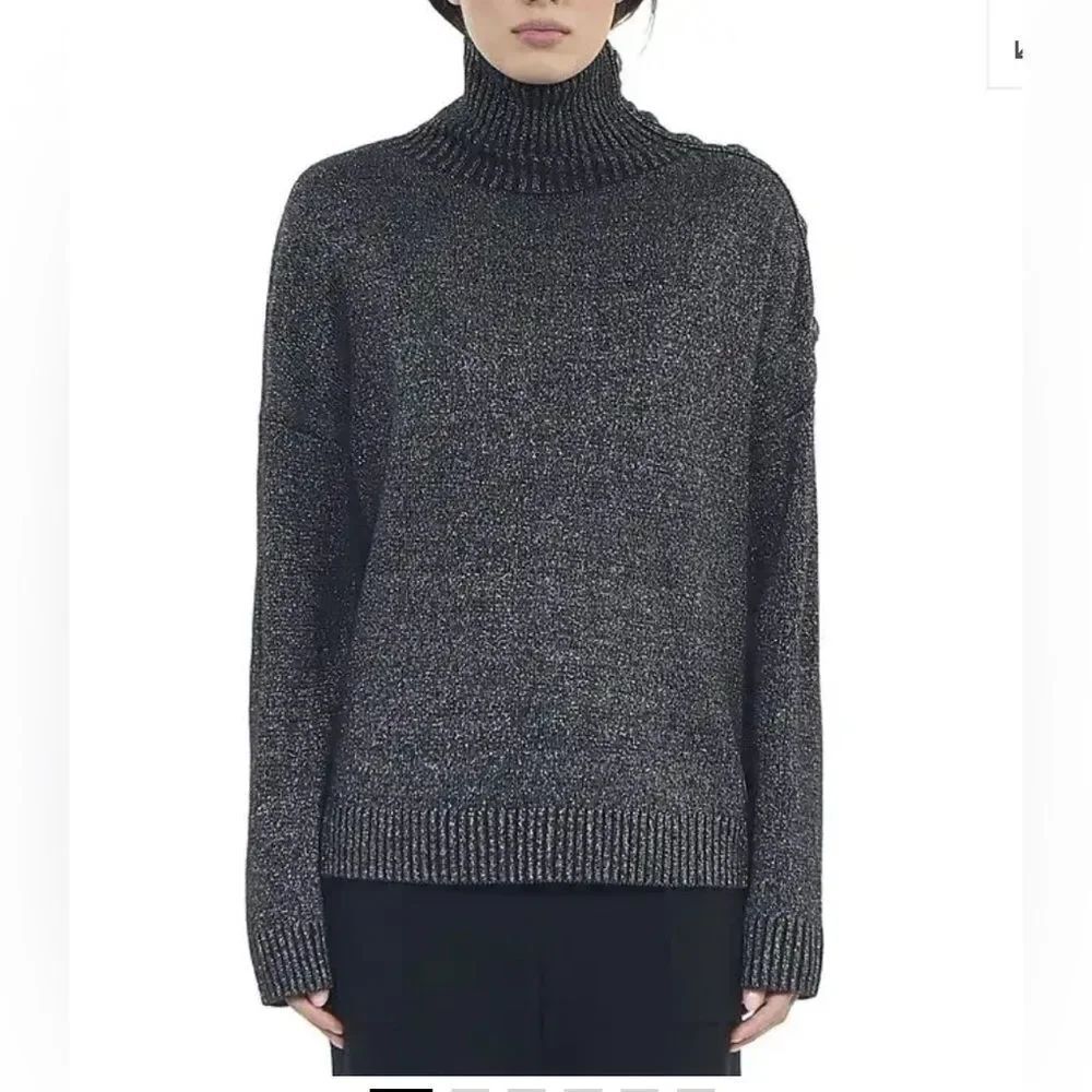 The Kooples button-shoulder metallic black turtleneck sweater NWT
